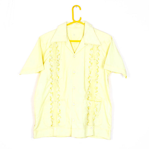 Yellow Cuban (Guayabera) Shirt - 70's Vintage (Large)