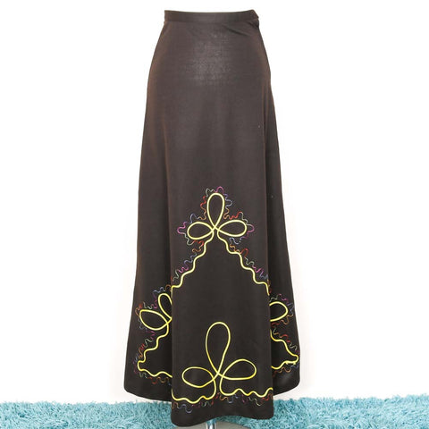 Applique Pattern Polyester Skirt - 70's Vintage (Waist 22")