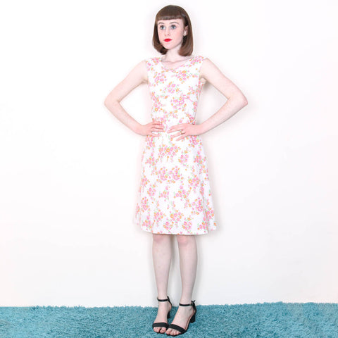 Cotton Floral Pattern Summer Dress - 70's Vintage (Size 6)