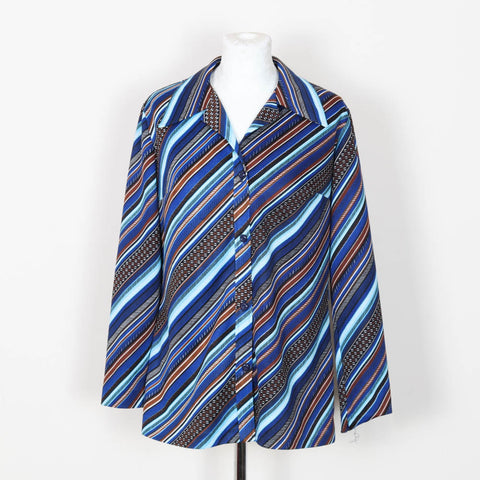 Striped Polyester Blouse - 70's Vintage (Size 10)