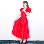 Red Puff Sleeved Prom Dress - 80's Vintage (Size 8)