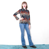 Patterened Polyester Blouse - 70's Vintage (Size 8)