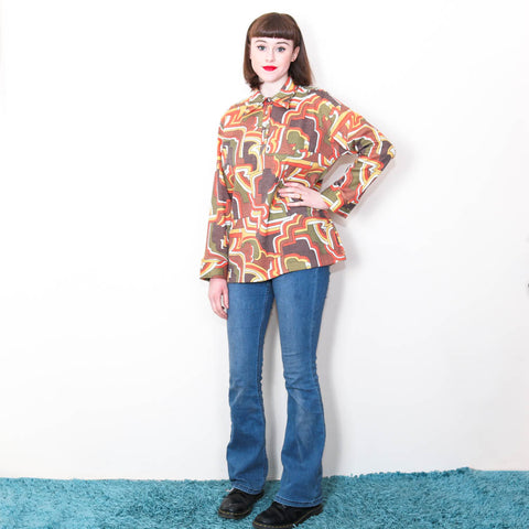 Psychedelic Patterned Top - 70's Vintage (Size 8/10)