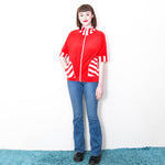 Red/White Velour Top - 70's Vintage (Size 8)